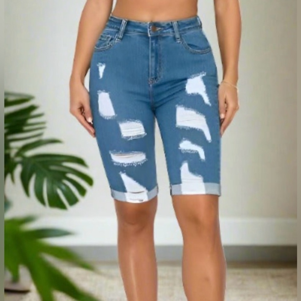 NEW Womens Ripped Jean Shorts, Distressed Denim Short, Plus 1xl/2xl/3xl